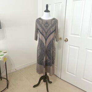 Cotton T shirt dress, beige print size Medium